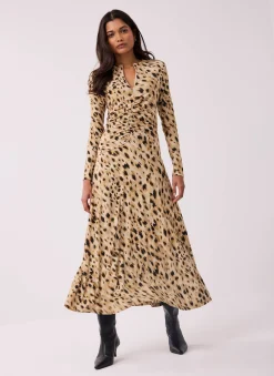 New Animal Print Zip Jersey Midi Dress Midi Dresses|Printed Dresses