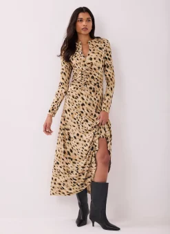 New Animal Print Zip Jersey Midi Dress Midi Dresses|Printed Dresses
