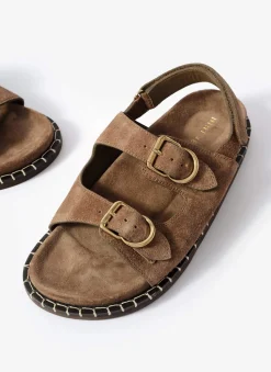 Outlet Aria Brown Suede Double Buckle Sandals Sandals