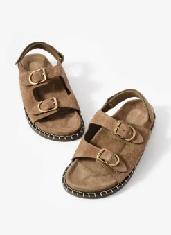 Outlet Aria Brown Suede Double Buckle Sandals Sandals