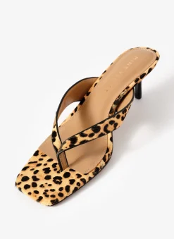 Sale Betty Leopard Print Leather Flip Flop Heels Heels|Heels