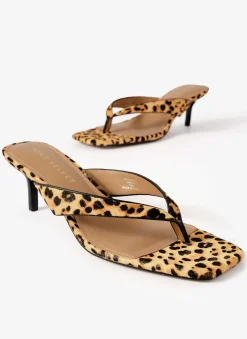 Sale Betty Leopard Print Leather Flip Flop Heels Heels|Heels