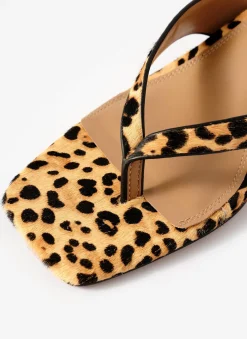 Sale Betty Leopard Print Leather Flip Flop Heels Heels|Heels