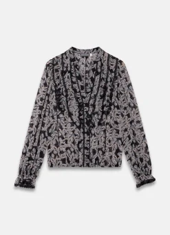 Hot Black Butterfly Print Ruffle Blouse Shirts & Blouses