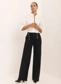 Hot Button Detail Wide Jeans Jeans|Wide Leg Jeans