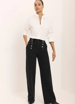 Hot Button Detail Wide Jeans Jeans|Wide Leg Jeans