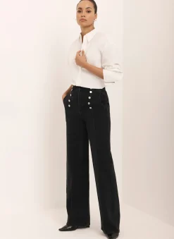 Hot Button Detail Wide Jeans Jeans|Wide Leg Jeans