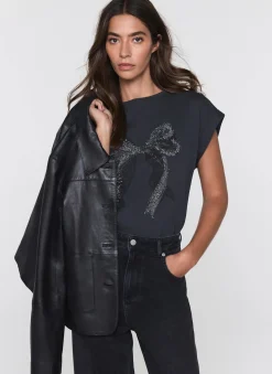 Online Black Cotton Bow Graphic T-Shirt T-Shirts|T-Shirts