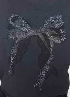 Online Black Cotton Bow Graphic T-Shirt T-Shirts|T-Shirts