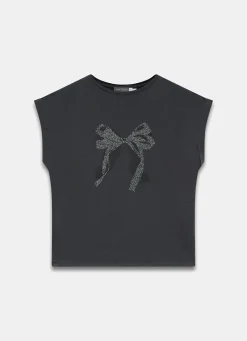 Online Black Cotton Bow Graphic T-Shirt T-Shirts|T-Shirts