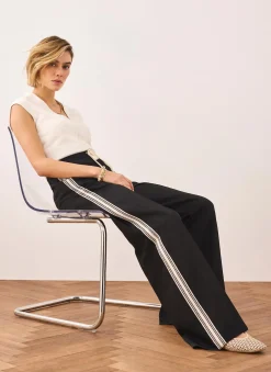 Best Crochet Side Stripe Wide Trousers Wide Leg Trousers|Trousers