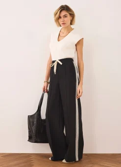 Best Crochet Side Stripe Wide Trousers Wide Leg Trousers|Trousers