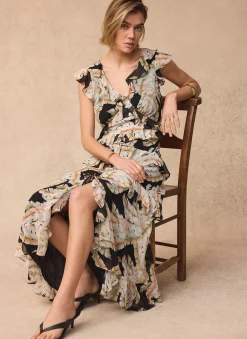 Online Palm Print Ruffle Midi Dress Occasion Dresses|Occasion Dresses