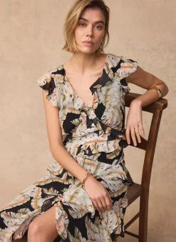 Online Palm Print Ruffle Midi Dress Occasion Dresses|Occasion Dresses