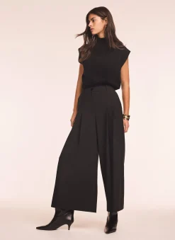 Pleat Detail Crop Wide Trousers Wide Leg Trousers|Trousers