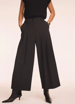 Pleat Detail Crop Wide Trousers Wide Leg Trousers|Trousers