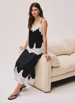 Clearance Satin Lace Midi Skirt Midi Skirts|Skirts