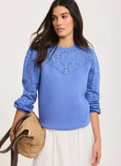Cotton Blend Broderie Sweatshirt Sweatshirts|Sweatshirts