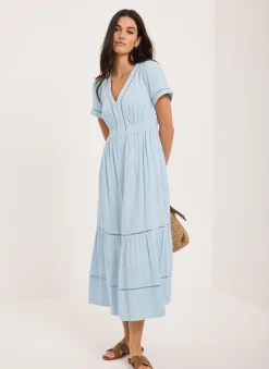 Cotton Cheesecloth Midi Dress Summer Dresses|Midi Dresses