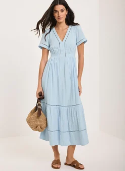 Cotton Cheesecloth Midi Dress Summer Dresses|Midi Dresses