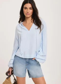 Cotton Cheesecloth Open Stitch Blouse Shirts & Blouses