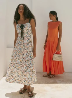 Hot Cotton Floral Print Midi Dress Summer Dresses|Midi Dresses