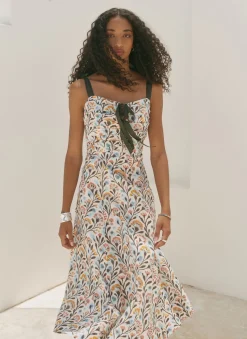 Hot Cotton Floral Print Midi Dress Summer Dresses|Midi Dresses