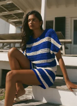 Cotton Striped Crochet Knit Top Knitted Tops|Knitted Tops