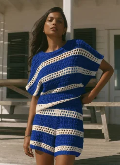Cotton Striped Crochet Knit Top Knitted Tops|Knitted Tops