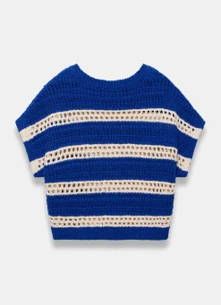 Cotton Striped Crochet Knit Top Knitted Tops|Knitted Tops