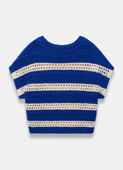 Cotton Striped Crochet Knit Top Knitted Tops|Knitted Tops