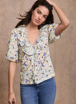 Outlet Floral Ruffle Trim Blouse Shirts & Blouses