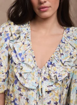 Outlet Floral Ruffle Trim Blouse Shirts & Blouses
