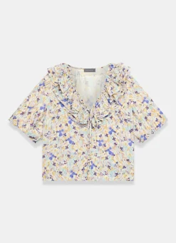 Outlet Floral Ruffle Trim Blouse Shirts & Blouses