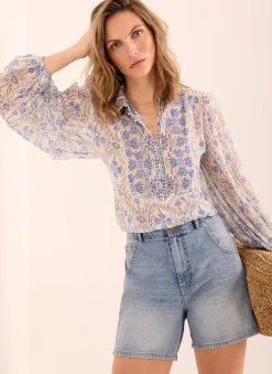 Online Geo Print Ruffle Blouse Shirts & Blouses