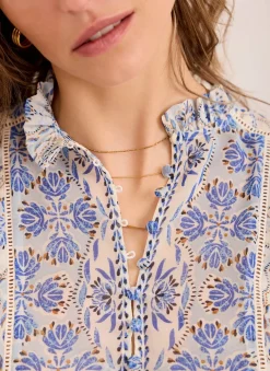 Online Geo Print Ruffle Blouse Shirts & Blouses