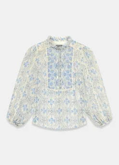 Online Geo Print Ruffle Blouse Shirts & Blouses