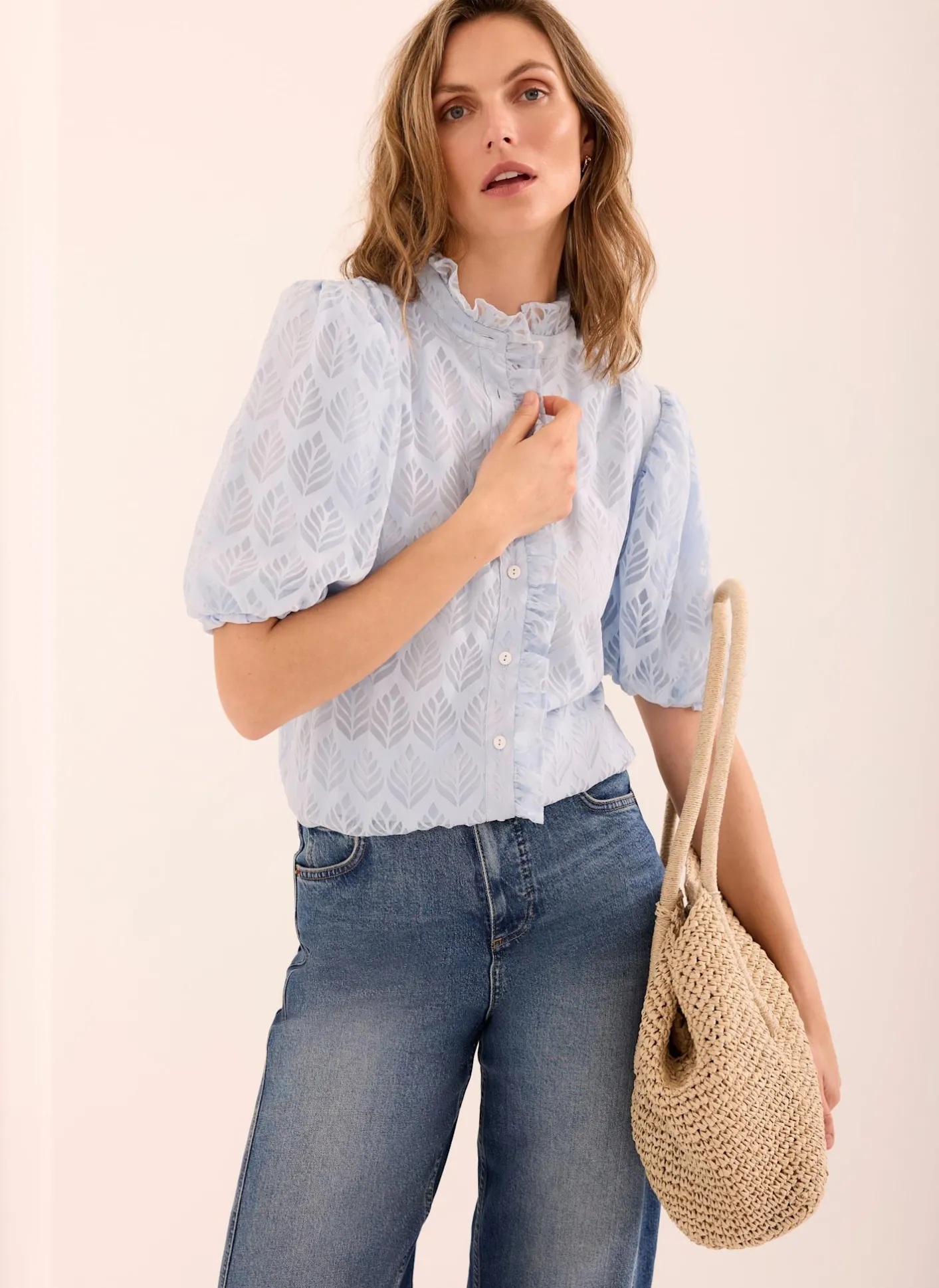 Jacquard Ruffle Blouse All Tops|Tops