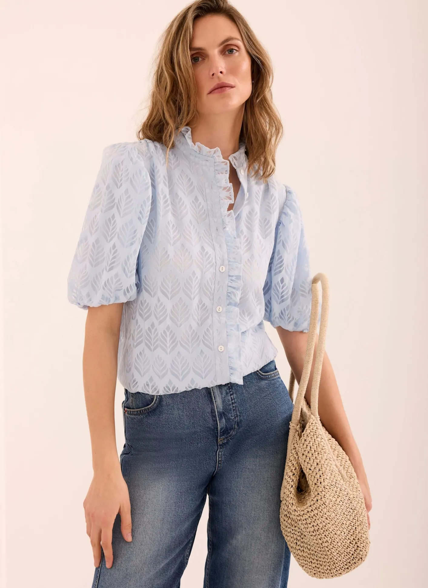 Jacquard Ruffle Blouse All Tops|Tops