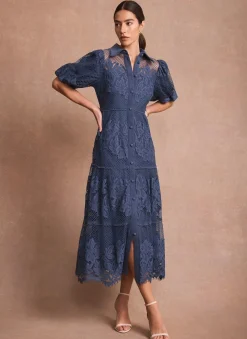 New Blue Lace Midi Shirt Dress Occasion Dresses|Occasion Dresses
