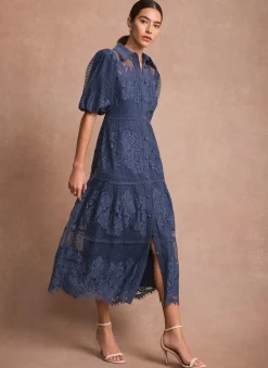 New Blue Lace Midi Shirt Dress Occasion Dresses|Occasion Dresses