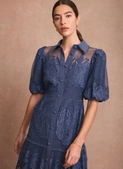 New Blue Lace Midi Shirt Dress Occasion Dresses|Occasion Dresses