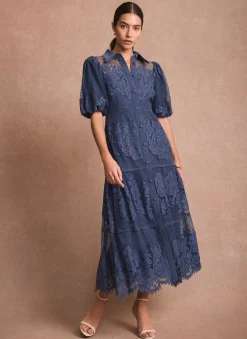 New Blue Lace Midi Shirt Dress Occasion Dresses|Occasion Dresses