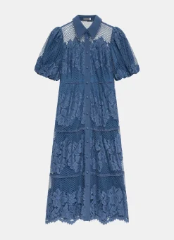 New Blue Lace Midi Shirt Dress Occasion Dresses|Occasion Dresses