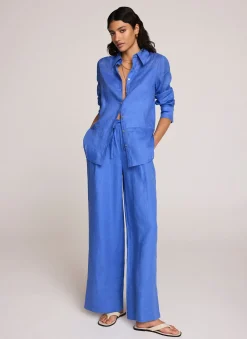 Hot Linen Drawstring Wide Leg Trousers Wide Leg Trousers|Trousers