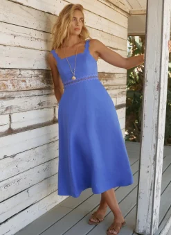 Linen Scallop Trim Midi Dress Summer Dresses|Midi Dresses