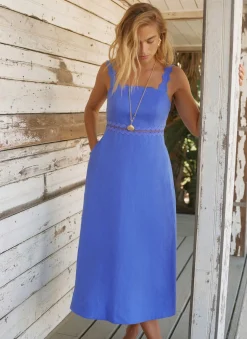 Linen Scallop Trim Midi Dress Summer Dresses|Midi Dresses