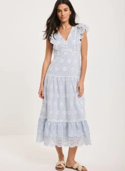 Best Striped Broderie Midi Dress Summer Dresses|Midi Dresses