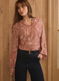 Outlet Brown Floral Print Blouse Shirts & Blouses