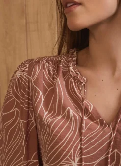 Outlet Brown Floral Print Blouse Shirts & Blouses
